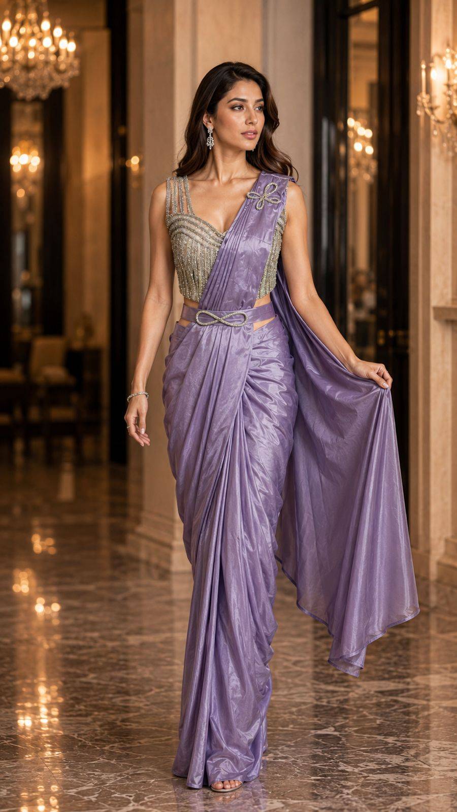 102399 By Amoha Trendz 01 To 06 Series Indian Traditional Wear Collection Fancy Colorful Party Wear CHINON Stitched Sarees At Wholesale Price
